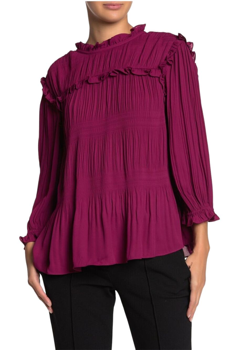 Ted Baker Deep Pink Airlie Pleated Ruffle Top
